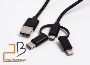 Cavo di ricarica USB Universale 3 in 1 nero 2 mt Foto prodotto